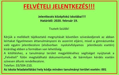 FELVÉTELI JELENTKEZÉS!